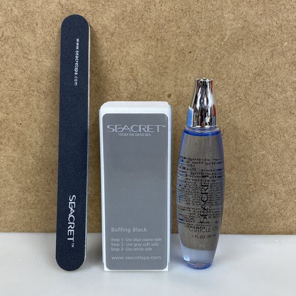 Seacret 1 oz. Cuticle Oil, Buffing Block & Nail File Block From The Dead Sea - Picture 1 of 11